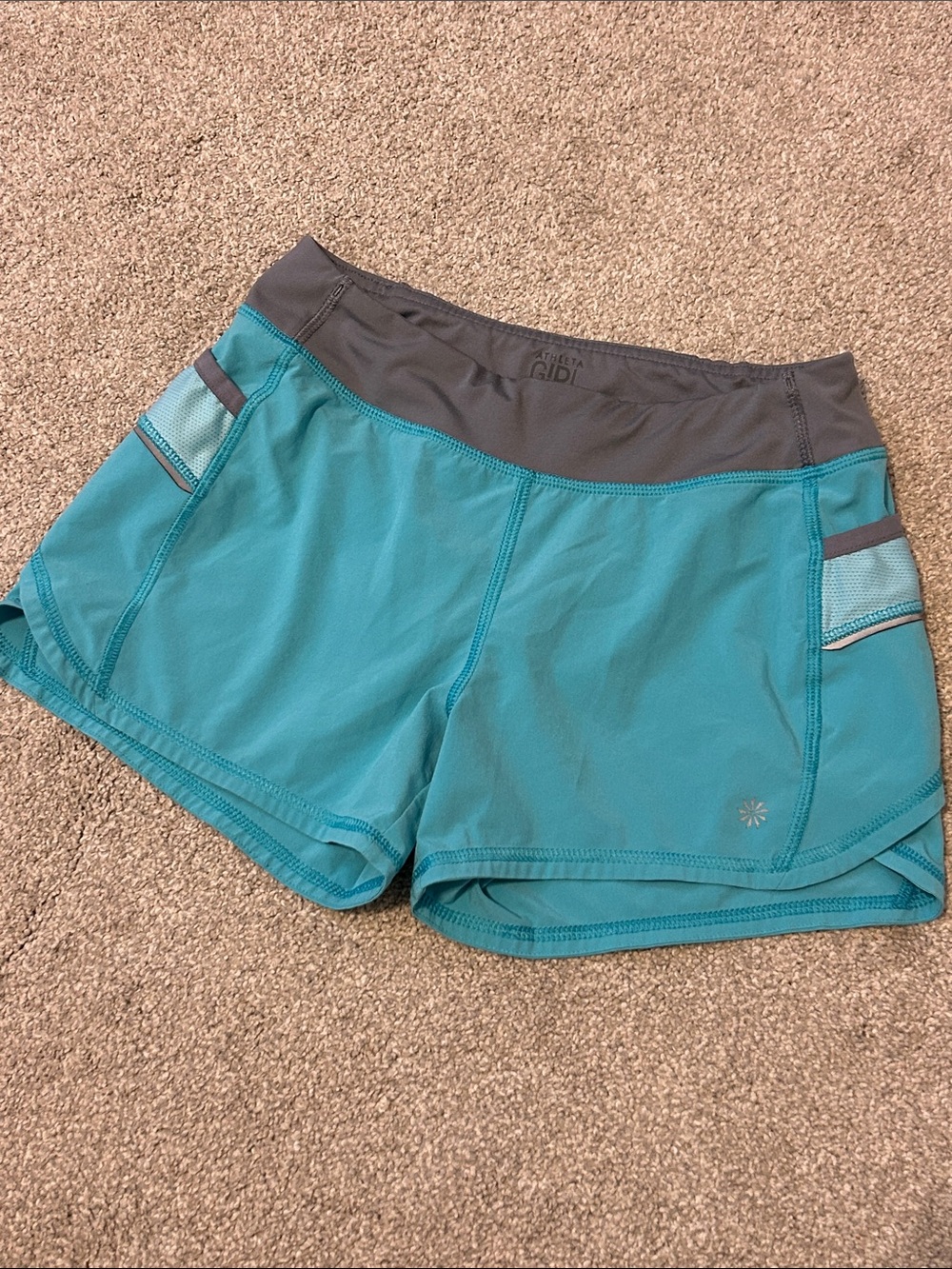 Athleta Girl Record Breaker Teal Shorts with Gray Waistband size L/12